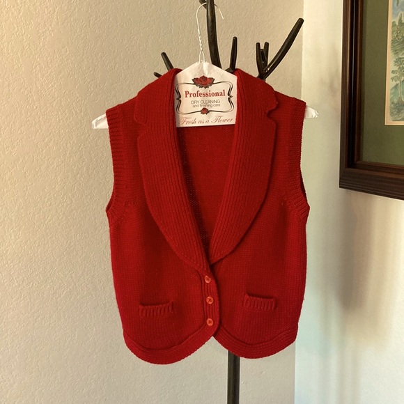 The Villager Sweaters - The Villager Wool Vintage 1960’s Red Vest Sweater Size M